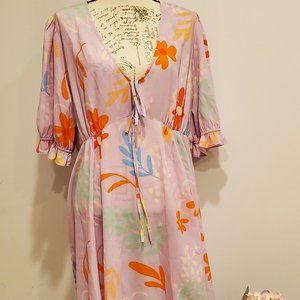 ASOS  Women Short Sleeve Floral Dress V Neck, Cute Cord in The Chest Size 14